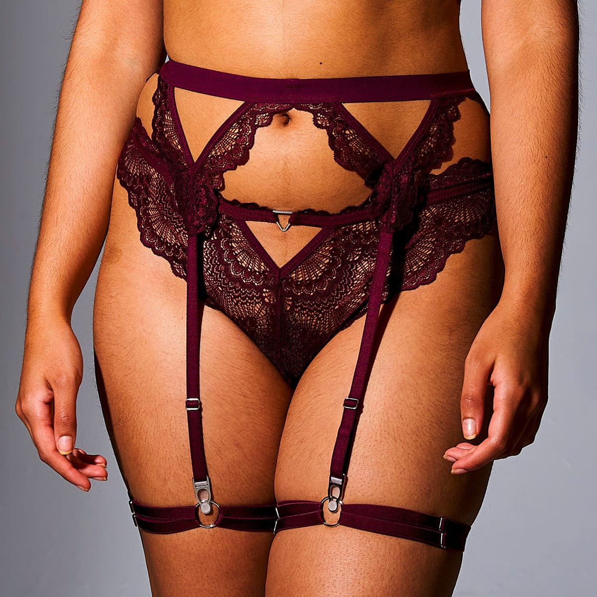 Thistle and Spire Strapped In Sidney Garter Belt Ruby Red Lingerie